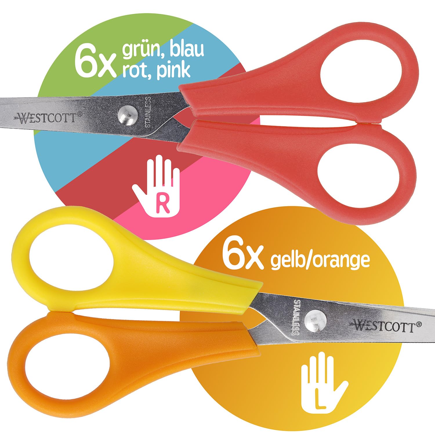 Westcott Kinderschere 30 Stück in Displaybox | Schere mit integrierter 5 cm Skala | Bastelschere 13 cm (5") ideal für Kinderhände | Sicherheit durch abgerundete Spitze | E-2150S