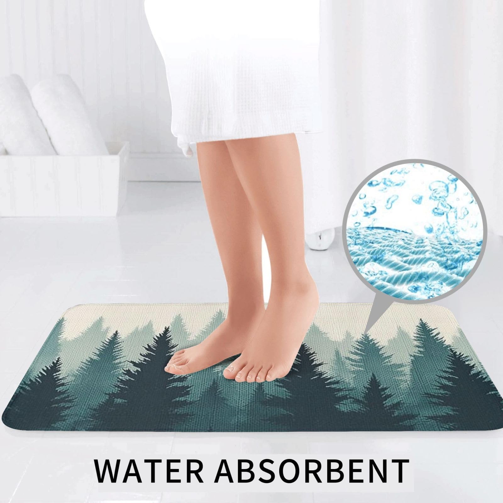 Misty Forest - Set di 3 tappeti da bagno in memory foam, morbidi e assorbenti, a forma di U, decorazione per la casa, asciugatura rapida