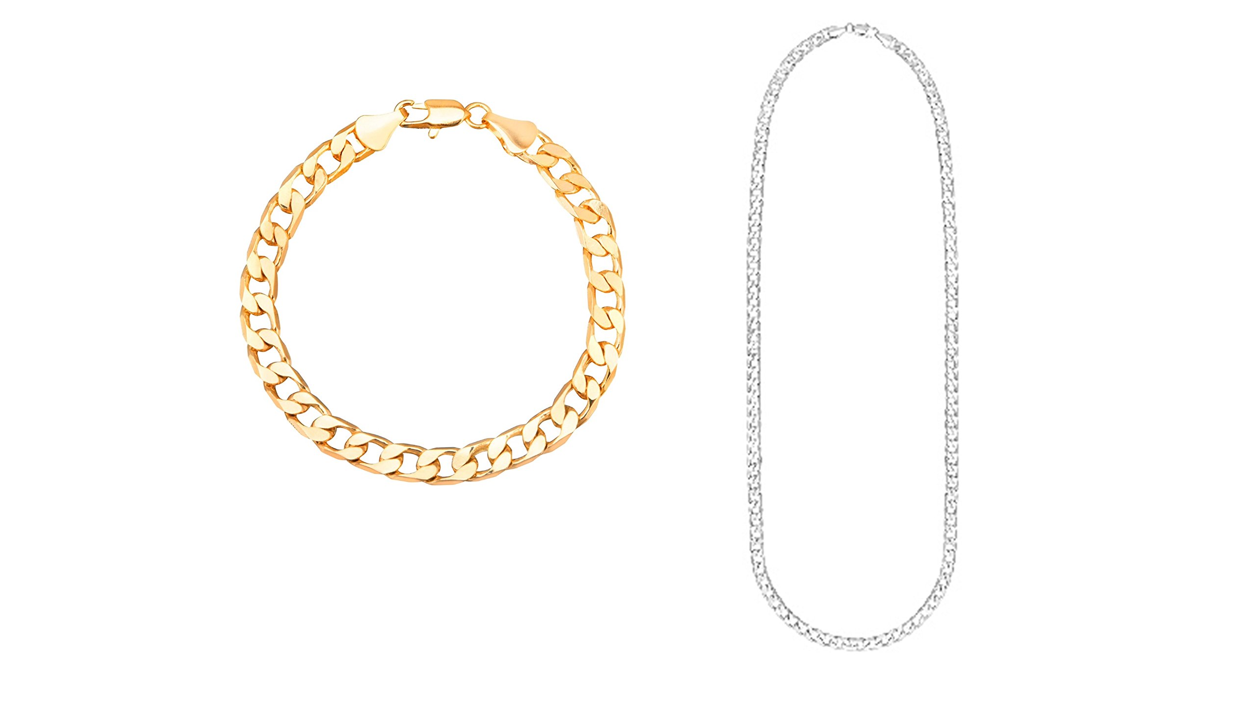 Shining Jewel 24K Gold & 925 Silver Plated Imported Quality Cuban Link Bracelet & Necklace Combo Gift Pack Of 2 (SJBNC_18)