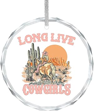Pink Western Long Live Cowgirl Gifts for Women,Cowgirls Crystal Ornament Keepsake Sign Plaque, Western Gifts for Women, Cowgirl Room Decor