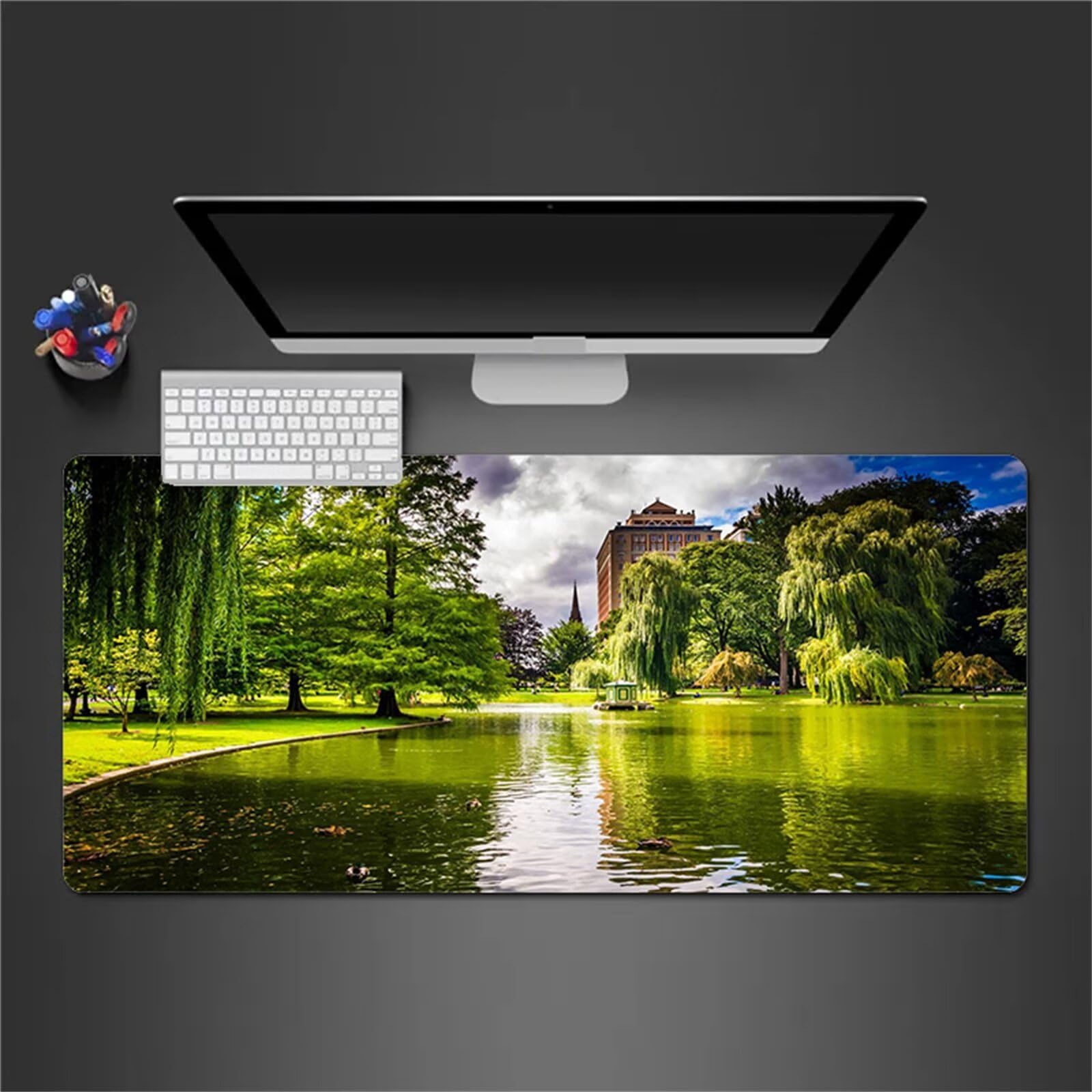 Park Krajobraz podkładka pod mysz gamingowa duża podkładka pod mysz, 100 x 50 x 0,3 cm, podkładka na biurko z antypoślizgową podstawą i przeszytymi krawędziami, podkładka pod mysz XXL, do gier, pracy
