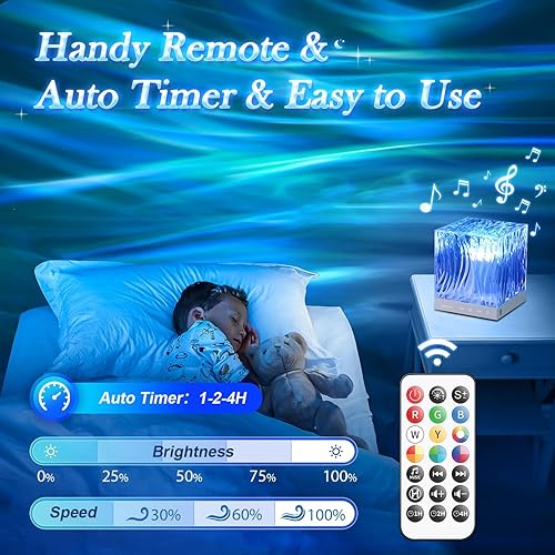 Miniatura 5 de Lámpara de cristal para dormitorio, 15 luces de habitación de máquina de ruido blanco para dormitorio, proyector de luz nocturna con música