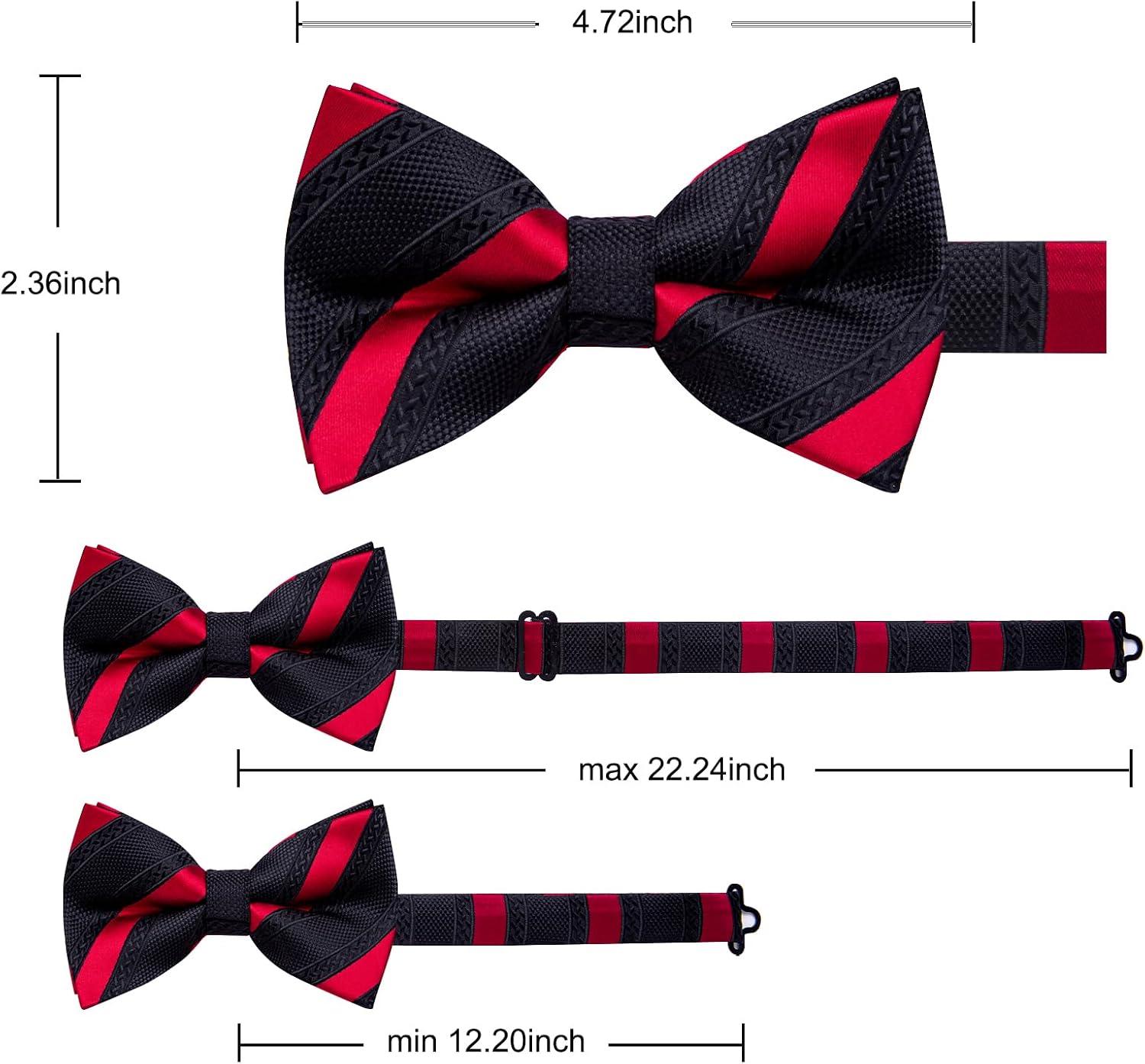 YourTies Silk Bow Tie Set for Men Striped Pre-tied Tuxedo Bowties Pocket Square Cufflinks Adjustable Wedding Prom Party