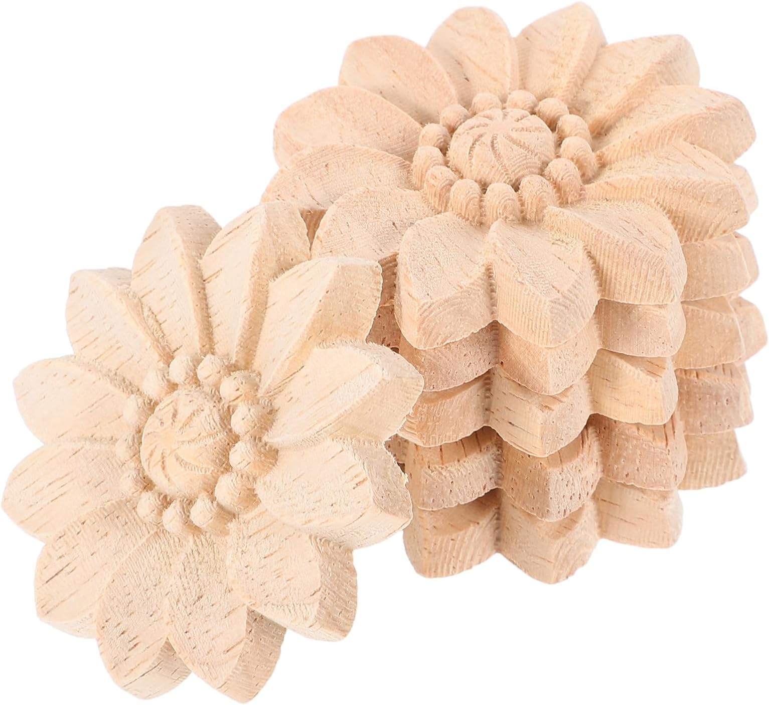 Toddmomy 6Pcs 5Cm Solid Wood Carving Decal Flower Pattern Round Onlay Appliques for Furniture Mouldings and Cabinet Embellishments Unpainted Decorative Wood Trim for Interior Home Decor