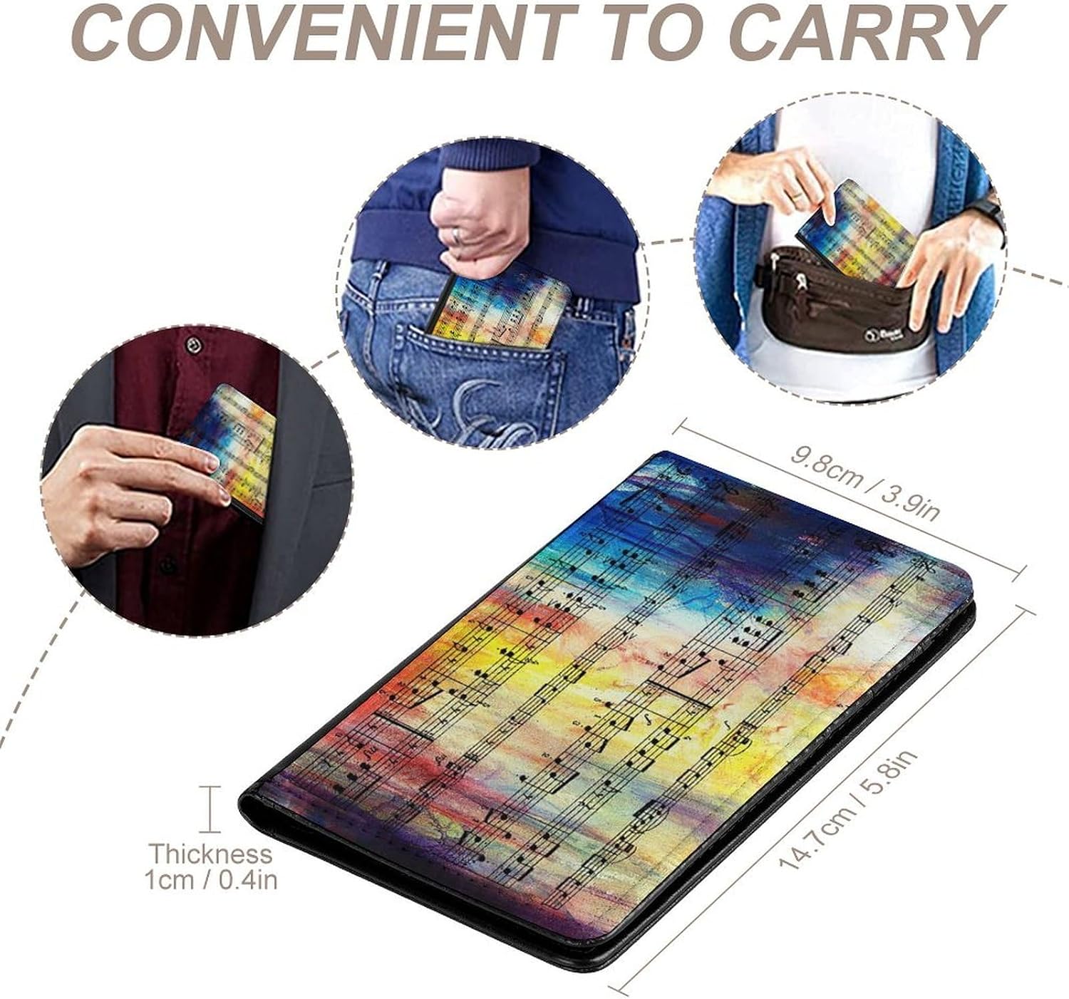Vintage Music Note Passport Cover Family Printed Leather Passport Holder Minimalist Front Pocket Slim Travel Wallet Cover Case Lightweight Credit Card Holder for Women Men image 4