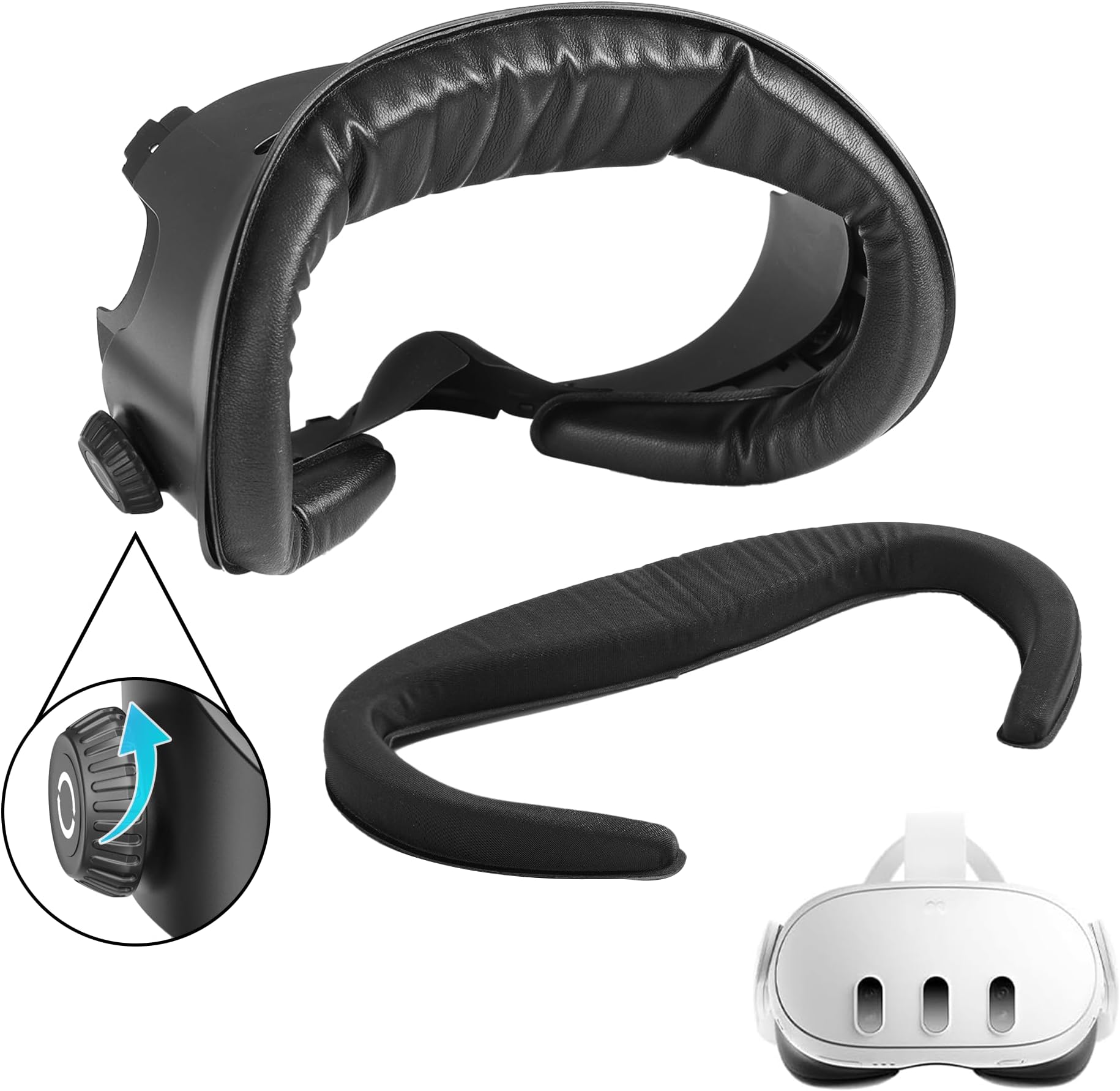 AMVR FC3 Facial Interface with 2 Face Pad Only Compatible with Meta Quest 3 | Pressure‑Relief VR Headset Accessories, Knob Adjustable FOV, Glasses-Friendly, Soft PU&Ice Silk Cushion (NOT for Q3S)