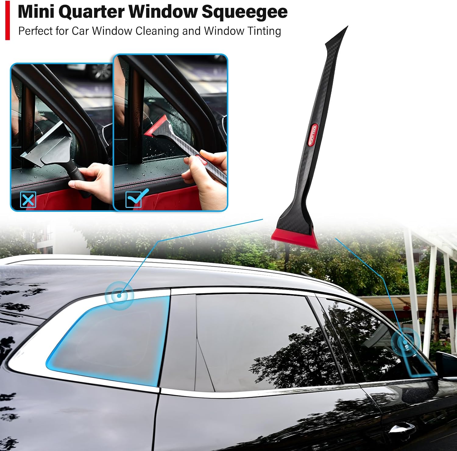 Gomake 2-in-1 Mini Quarter Squeegee & Tucking Tool + Triangle Squeegee Tint Kit | Professional Auto Window Film Installer Set | Scratch-Free Rubber Blades | Compact Car Tinting Tools