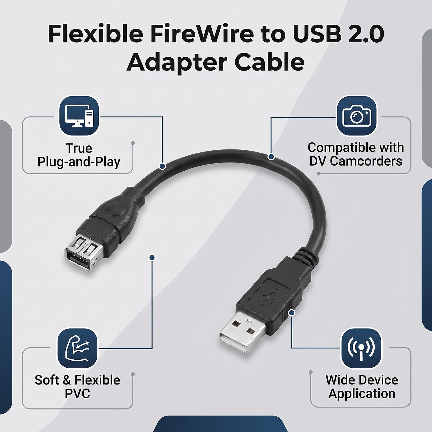 1394 6 Pin to USB Adapter for Dv Camcorders,20CM,Plug and Play
