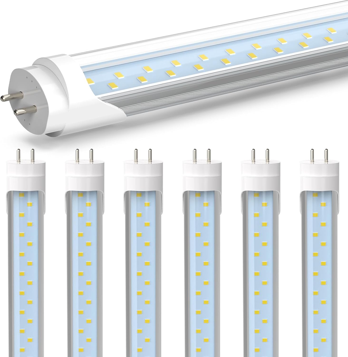 JESLED 4FT LED T8 Type A+B Tube Lights, 24W(65W Equivalent), 3200LM, 6000K, Single or Double End Powered, Plug and Play or Ballast Bypass, 4 Foot T10 T12 Fluorescent Bulbs Replacement, Clear(6-Pack)