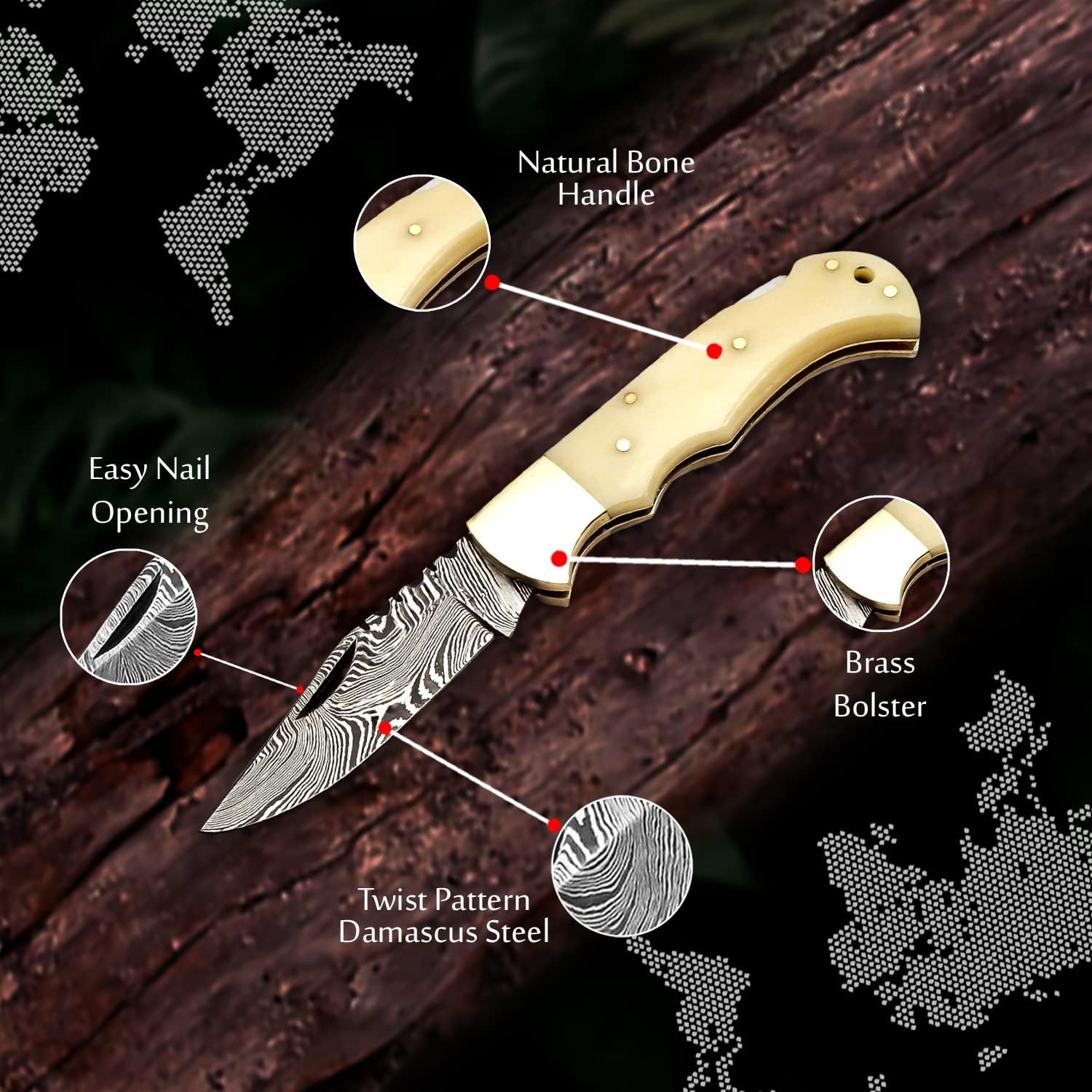 Set of 3 - Personalized Damascus Pocket Knife for Groomsmen With Leather Sheaths - Custom Engraved Pocket Knives | Groomsman Gifts for Wedding, Groomsmen Proposal Gifts