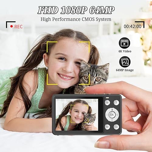 Miniatura 2 de Forc Cámara digital, FHD 4K 64MP apunta y dispara, cámaras digitales para niños con tarjeta de 64 GB, zoom 18X, antivibraciones, cámara pequeña