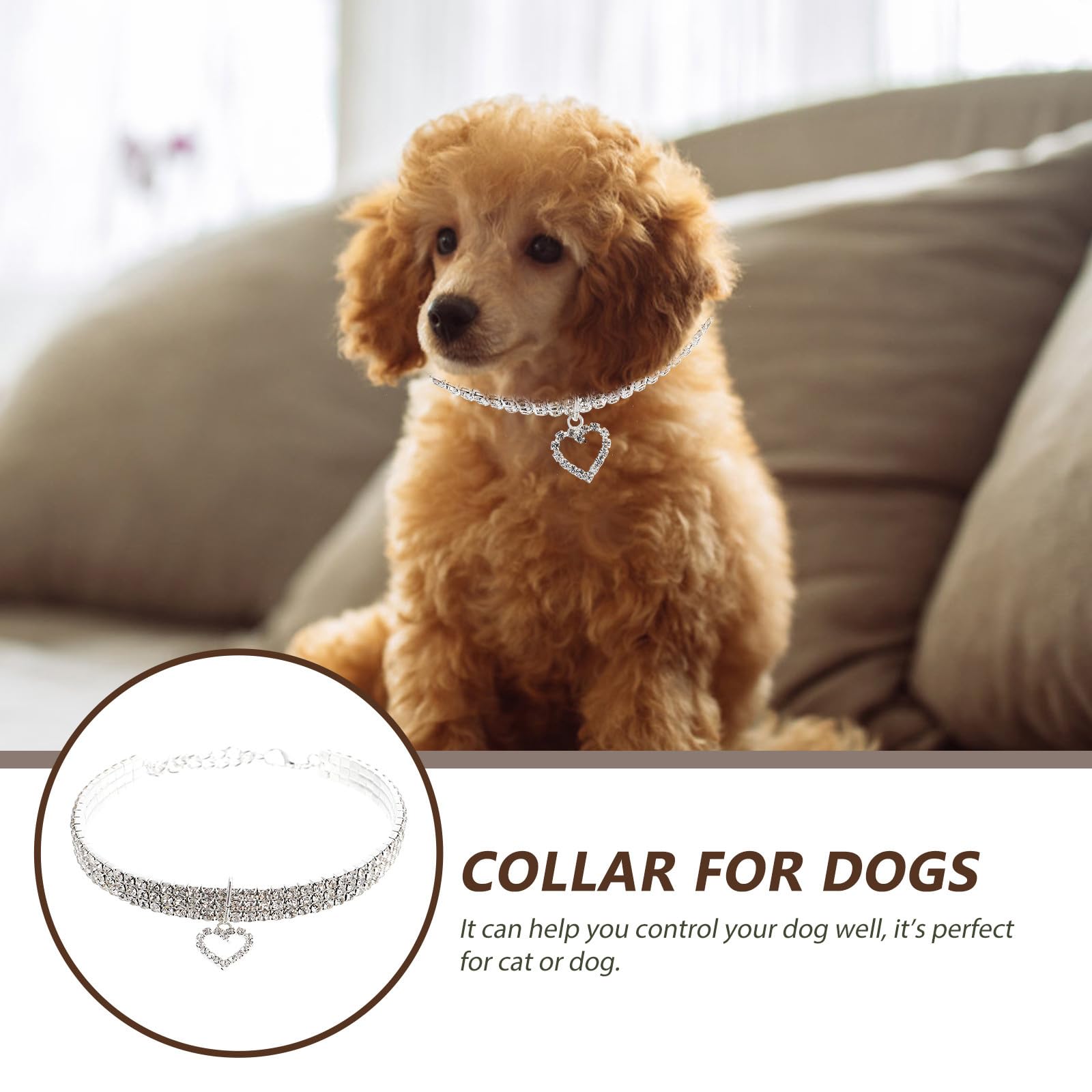 Collare per Cani Cuccioli con Pietre Decorative Elastiche Bianche con Ciondolo a Forma di Cuore Facile da Mettere e Protezione per Collo del Cane