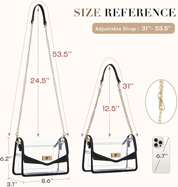 Missnine Clear Bag for Stadium Events Clear Crossbody Purse Stadium Approved Women Transparent Shoulder Bag for Concerts