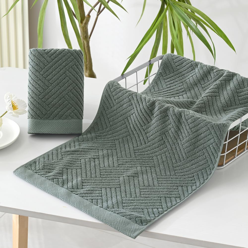 YiLUOMO Grey Hand Towel Set of 2 Premium 100% Cotton Herringbone Striped Weave Ultra Soft Highly Absorbent Hand Towel for Bathroom 13 X 29 Inch - Image 3