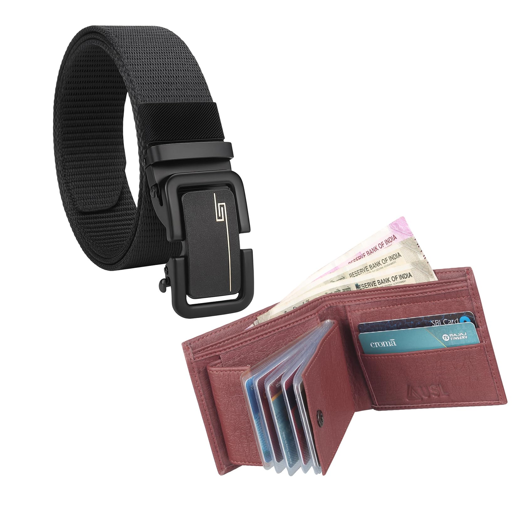 usl Nylon Belt and Artificial Leather Wallet Combo Set with Black Metal Autolock Frame Buckle-picture-38