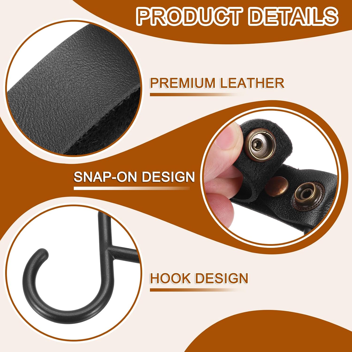 uxcell 5pcs PU Leather Hooks, S-Shape Hooks for Outdoor Camping Hanging Pots Pans Utensils Black image 3