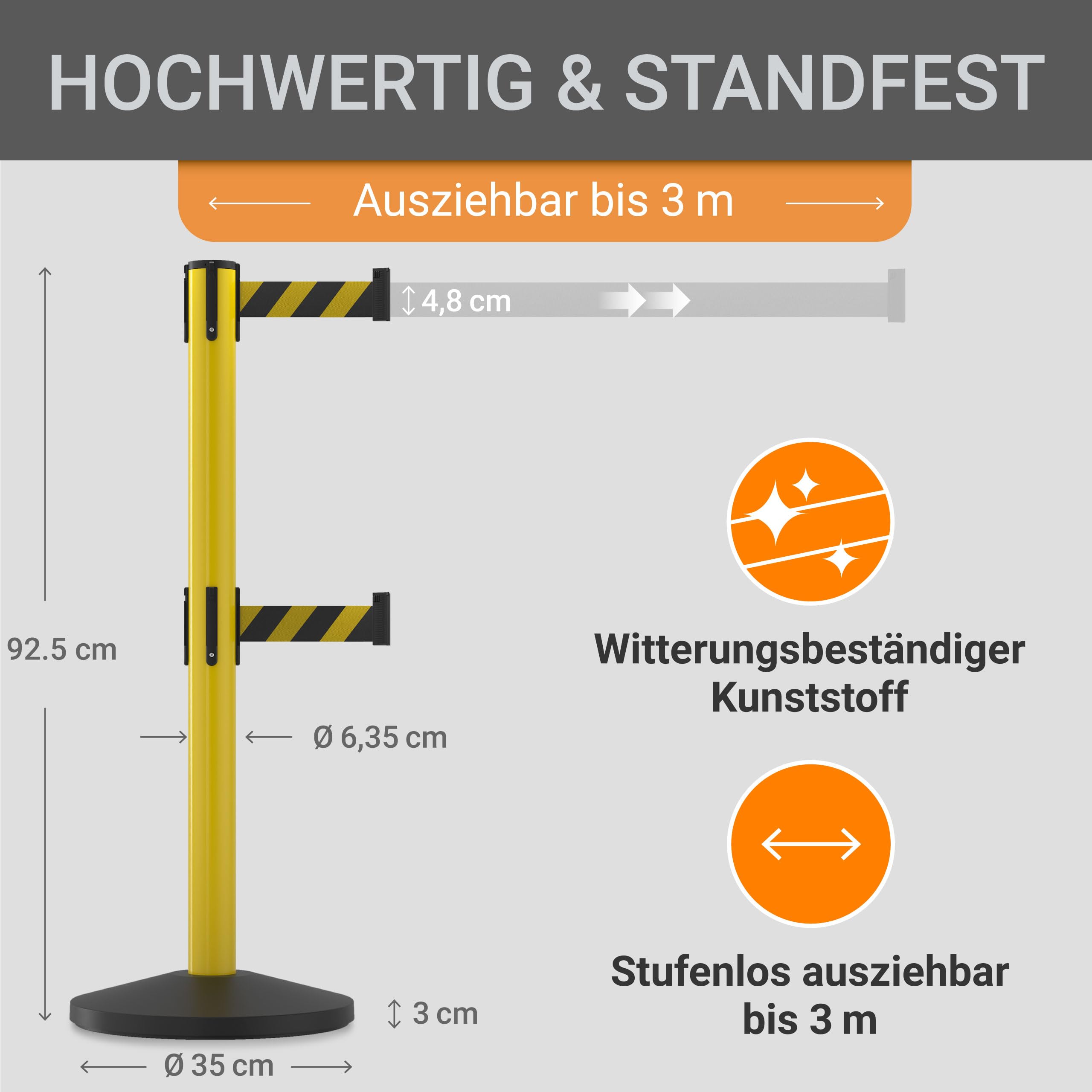Absperrpfosten mit Gurt Pfosten: rot Gurt: rot/weiß Gurtlänge: 3 0 m (selbstaufrollend