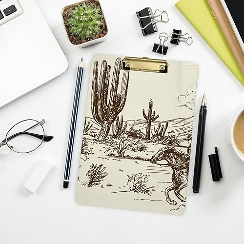 Miniatura 7 de Portapapeles Wild West Desert Cowboy con bonito diseño tamaño carta tamaño A4, tamaño estándar 9 x 12.5 pulgadas, con clip de metal de perfil bajo