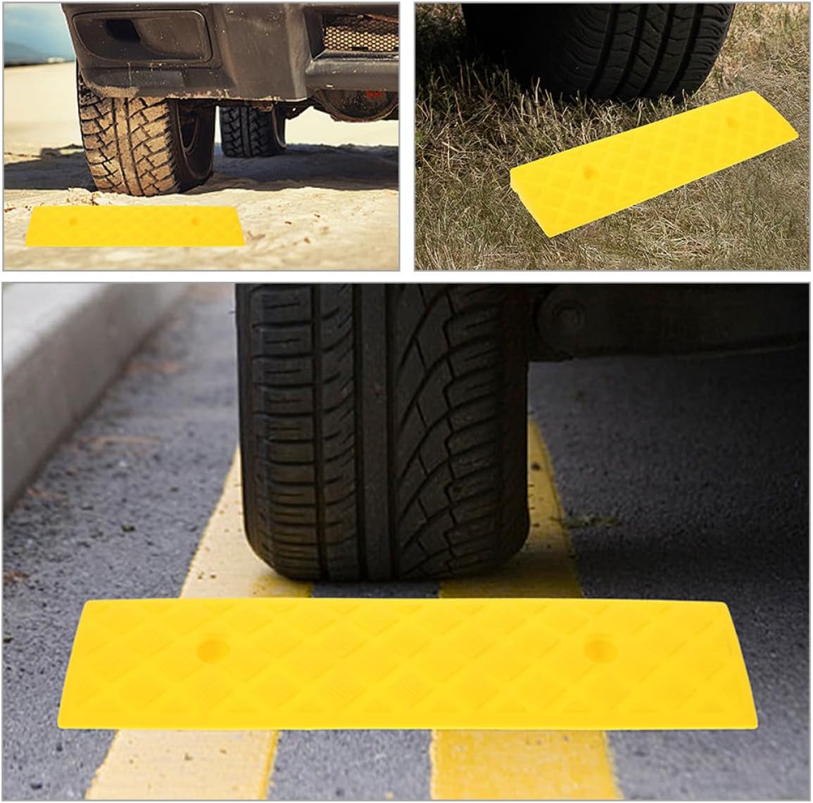 Cabilock Plastic Threshold Ramp Mat for Home Doorways, 3-inch High Yellow Curb Ramp Nonslip Surface, Suitable for Wheelchairs, Sweeping Robots, and Mobility Aids