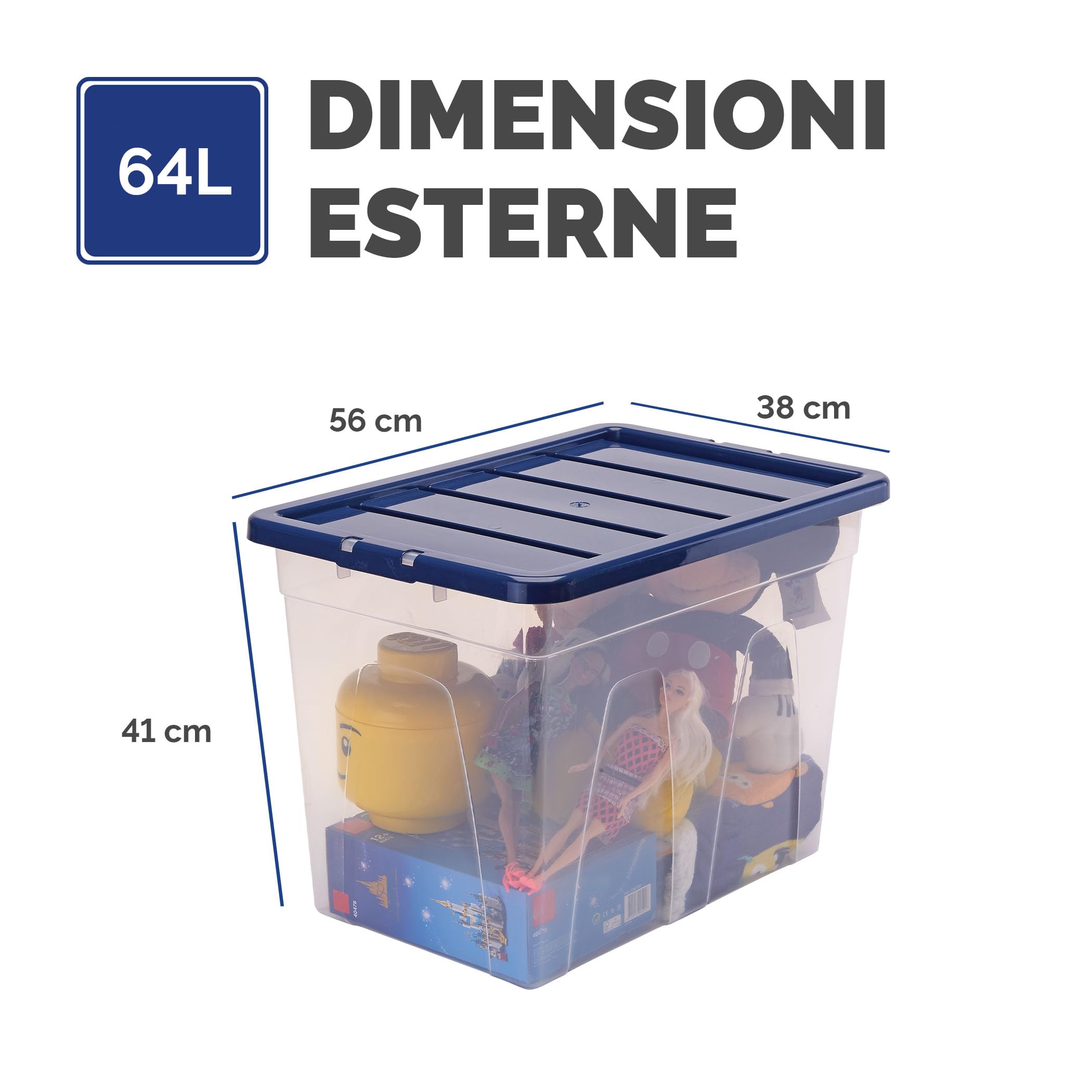 Bankers Box 64L scatole in plastica in confezione da 3, BPA-Free, con coperchi riciclati al 100%, impilabili, coperchio anti polvere, 41x38x56cm, ideali per organizzare la casa e l'ufficio