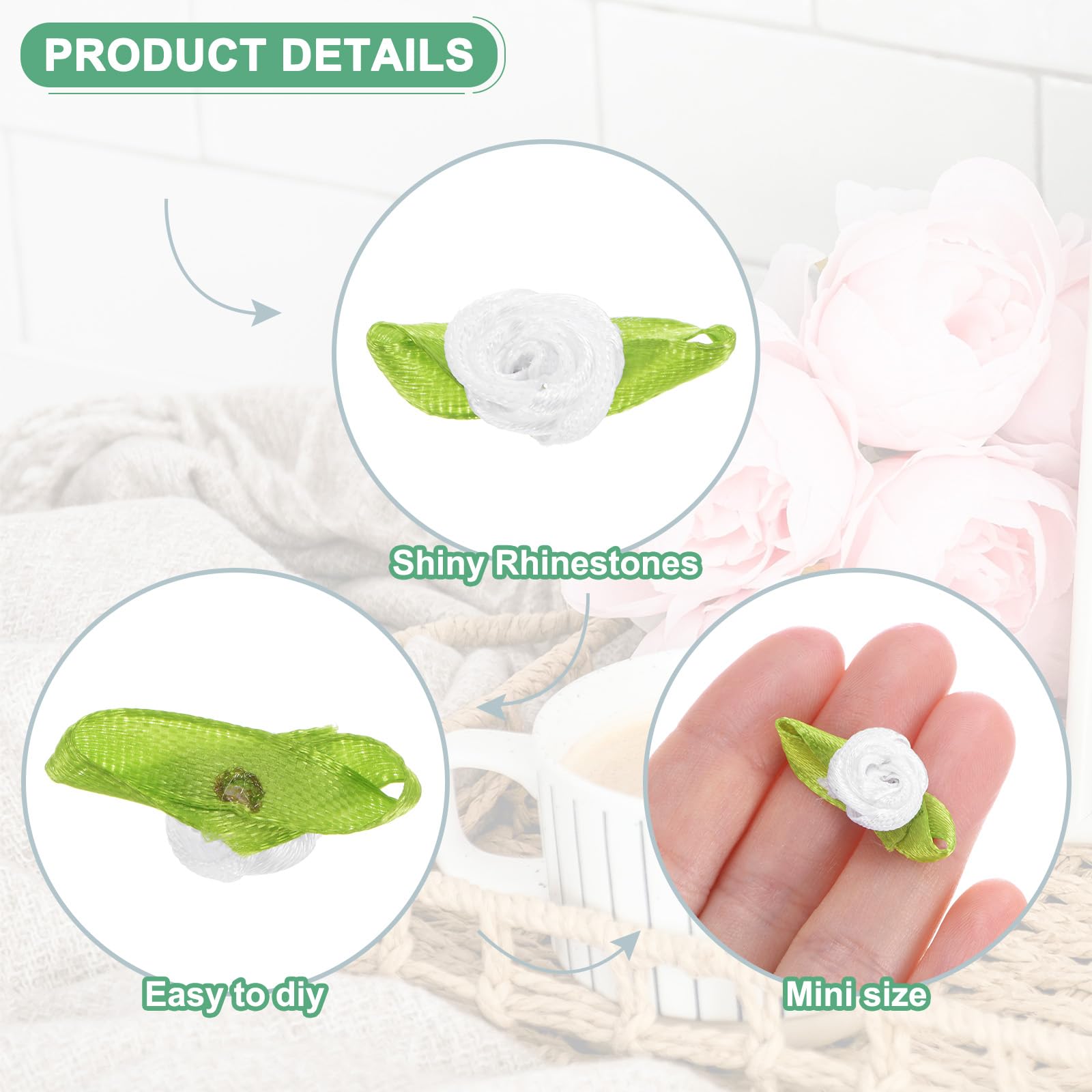 M METERXITY 200-Pack Mini Ribbon Roses - Image 2