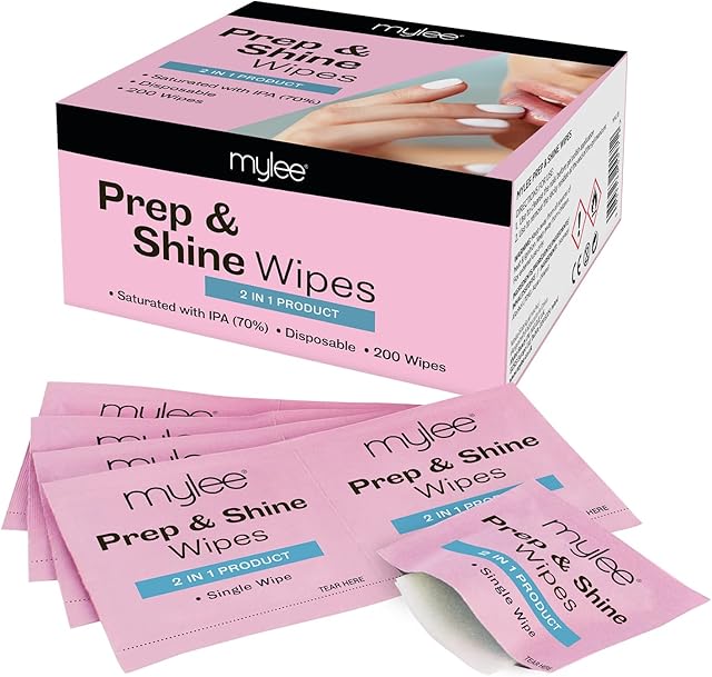 Mylee 200pcs Gel Polish Prep & Shine Wipes, UV LED Gel Nails Soak Off Varnish & Sticky Residue Remover, Cleanses Nail Plate Pre-Manicure Pedicure and Removes Sticky Inhibition Layer
