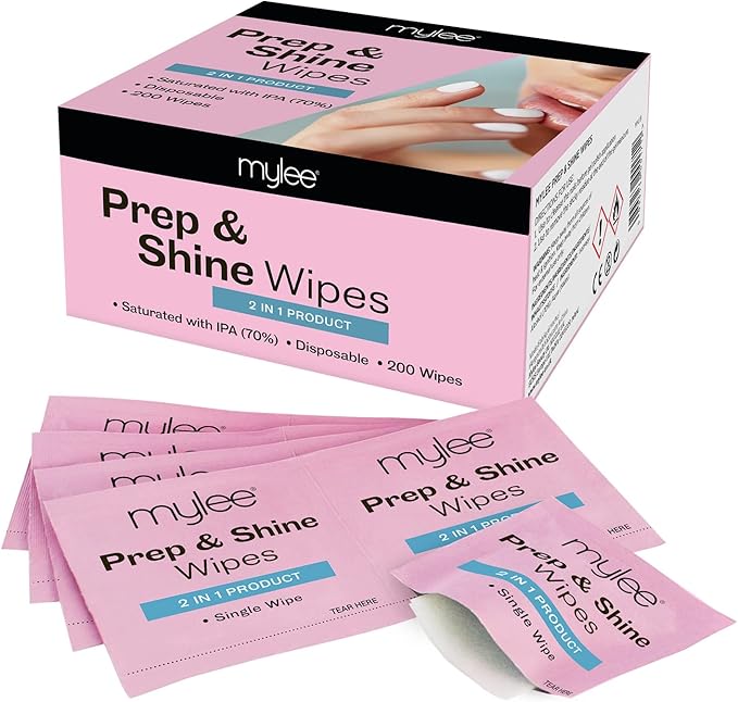 Mylee 200pcs Gel Polish Prep & Shine Wipes, UV LED Gel Nails Soak Off