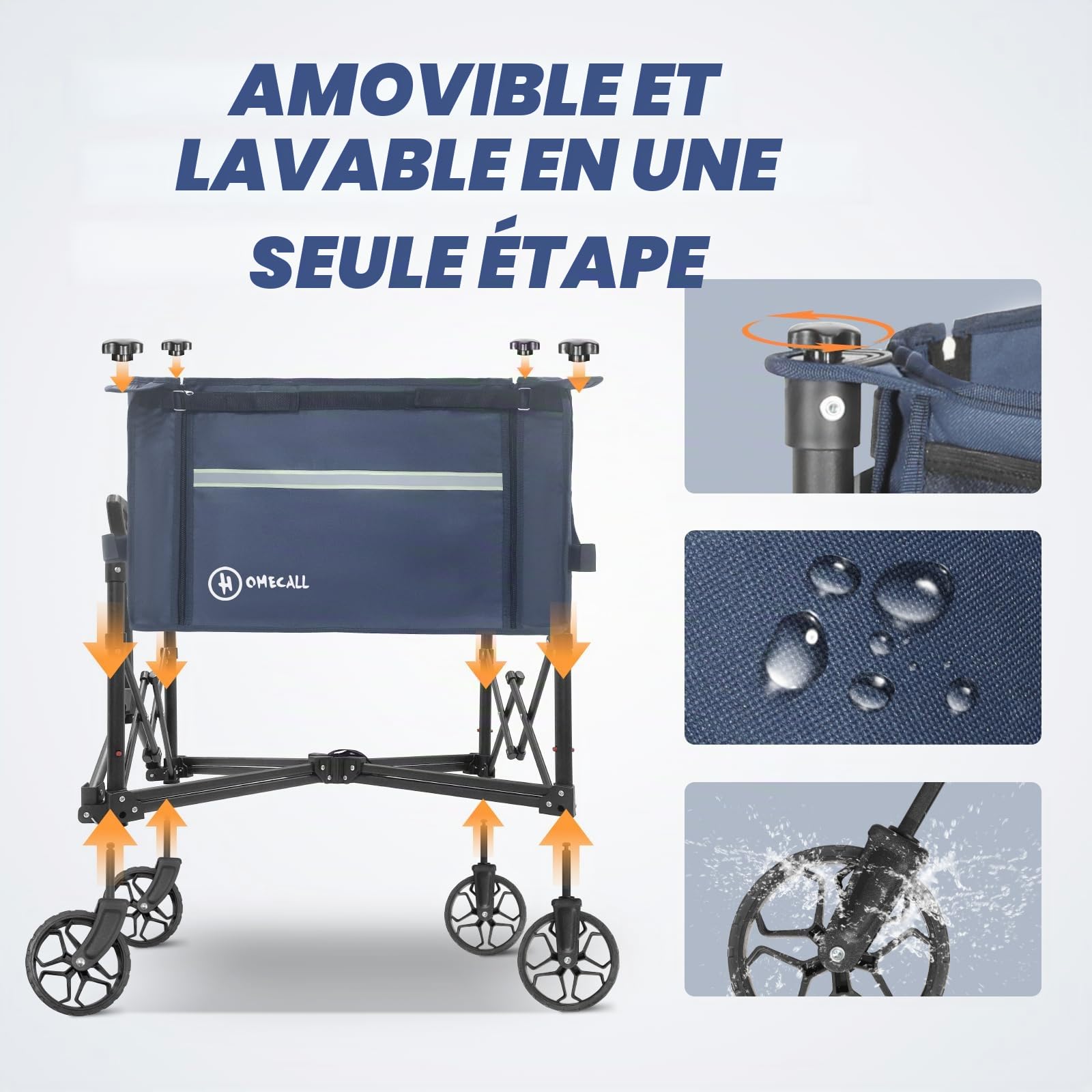 Homecall Chariot de plage pliable jusqu'à 100 kg avec bandes réfléchissantes et poignée réglable, pour chiens (petits), shopping, camping, transport