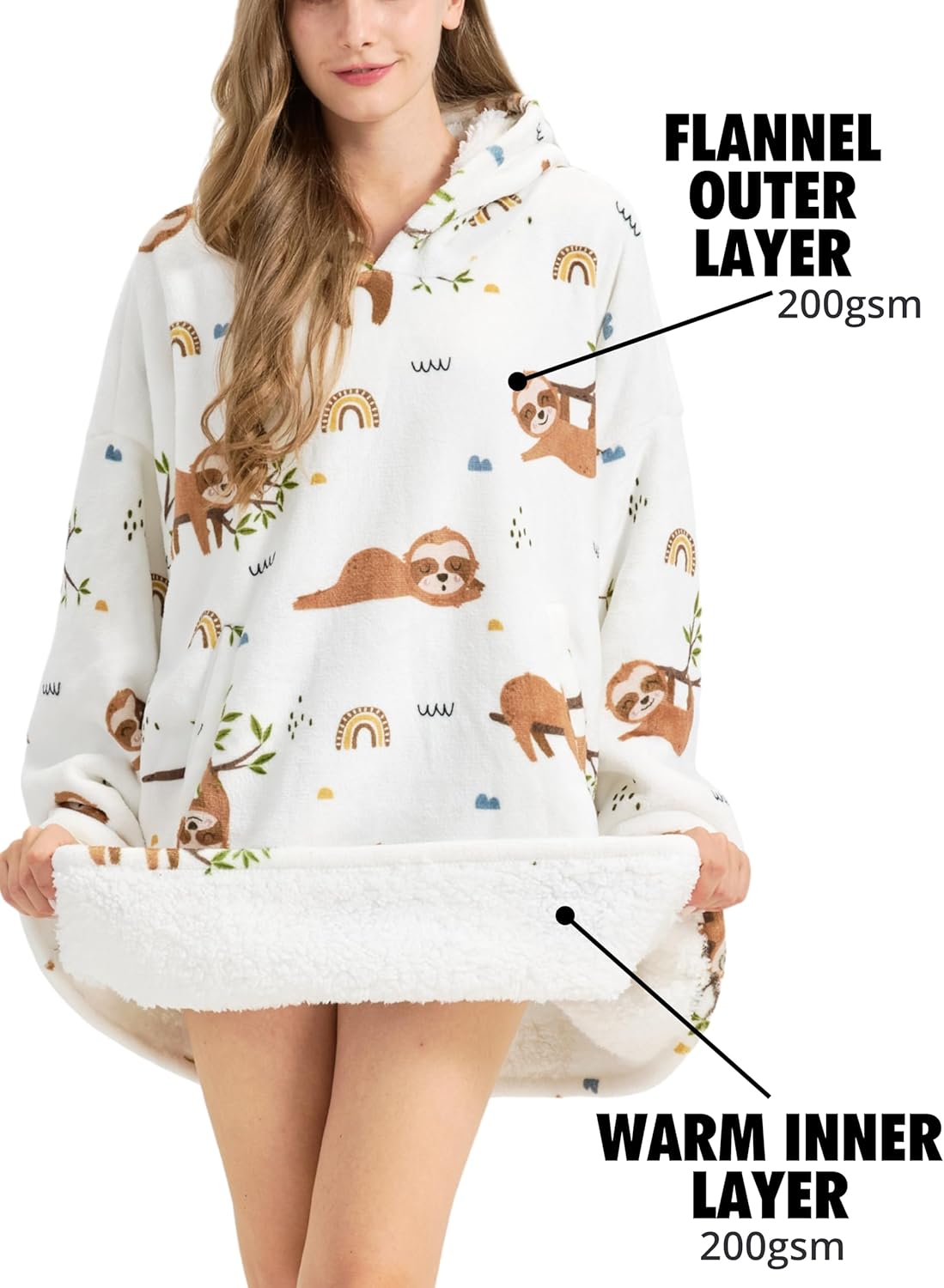 Sloth Gifts for Women, Girls, Wearable Blanket Hoodie, Oversized Hooded Blanket, Plush, Cozy, Warm, Soft, One Size, for Christmas - Image 5
