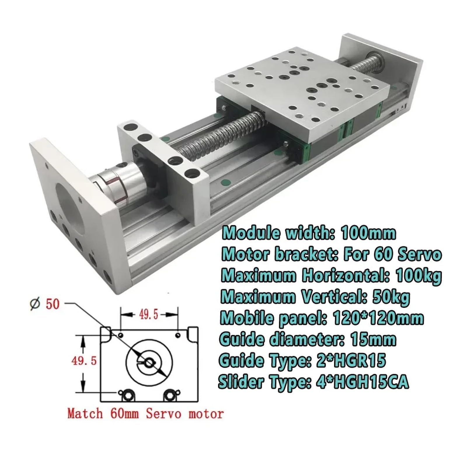 Tavolo scorrevole con guida lineare for impieghi gravosi da 100 mm di larghezza SFU1605/1610 Attuatore XYZ con vite 50-1200 mm for guida CNC HGR15 for staffa servo 60(SFU1610-50mm)