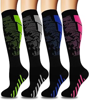 4 pares de calcetines de compresión para mujer y hombre, calcetines de compresión coloridos para deportes, vuelo, correr, viajes, ciclismo, enfermera