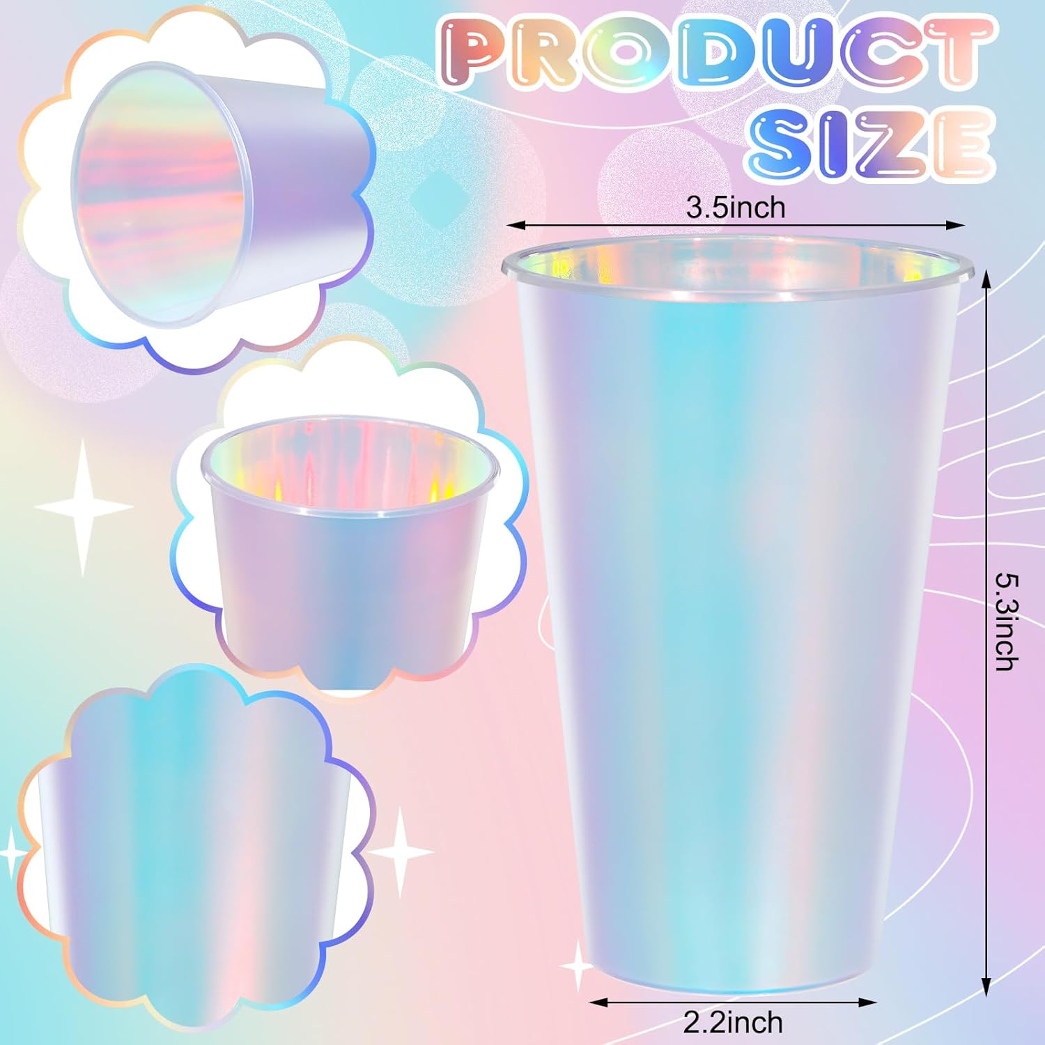 Jingmore 50 Pcs Frosted Iridescent Plastic Cups 16oz Disposable Bachelorette Party Cups Drinking Party Decorations Birthday Supplies Camping Indoor Outdoor Events Beverage