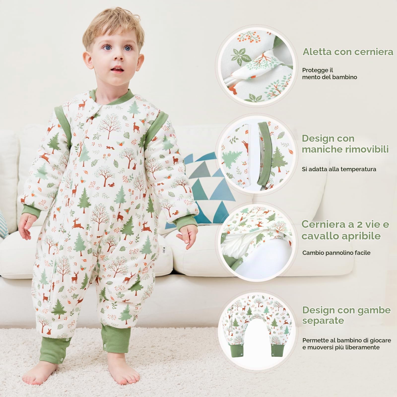 Looxii Bambino Sacco Nanna con Piedini Invernale Cotone 3.0 TOG Caldo Sacco a Pelo con gambe per Bambini Morbido Sacchi Nanna Perfetto per Neonati in 6-18 Mesi 70cm