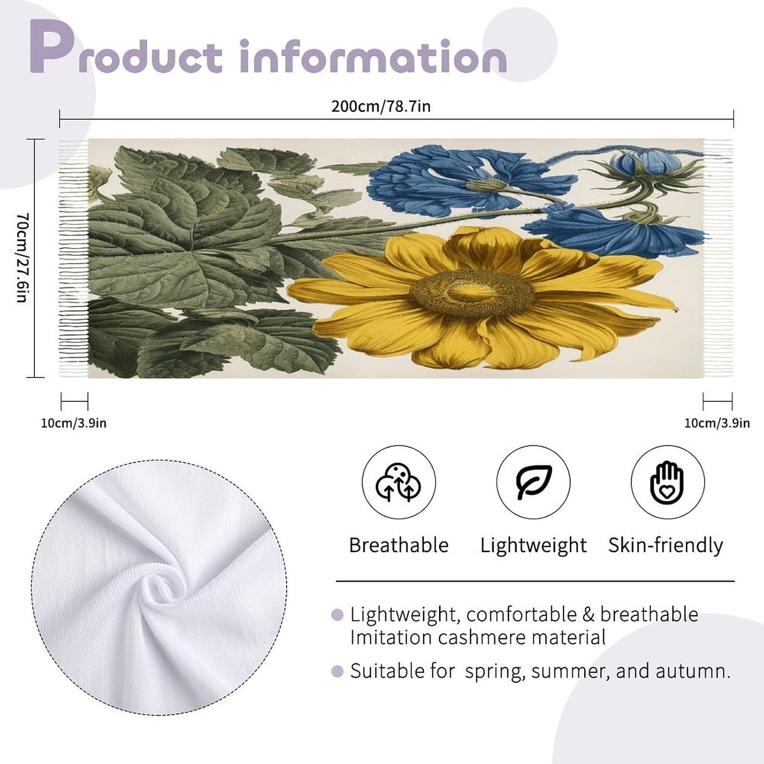 A Yellow Flower Stem Scarf for Women Men Soft Warm Fashion Blanket Scarves Classic Cashmere Feel Scarf Long Shawl Large Scarves Cold Weather Thick Blanket Scarfs
