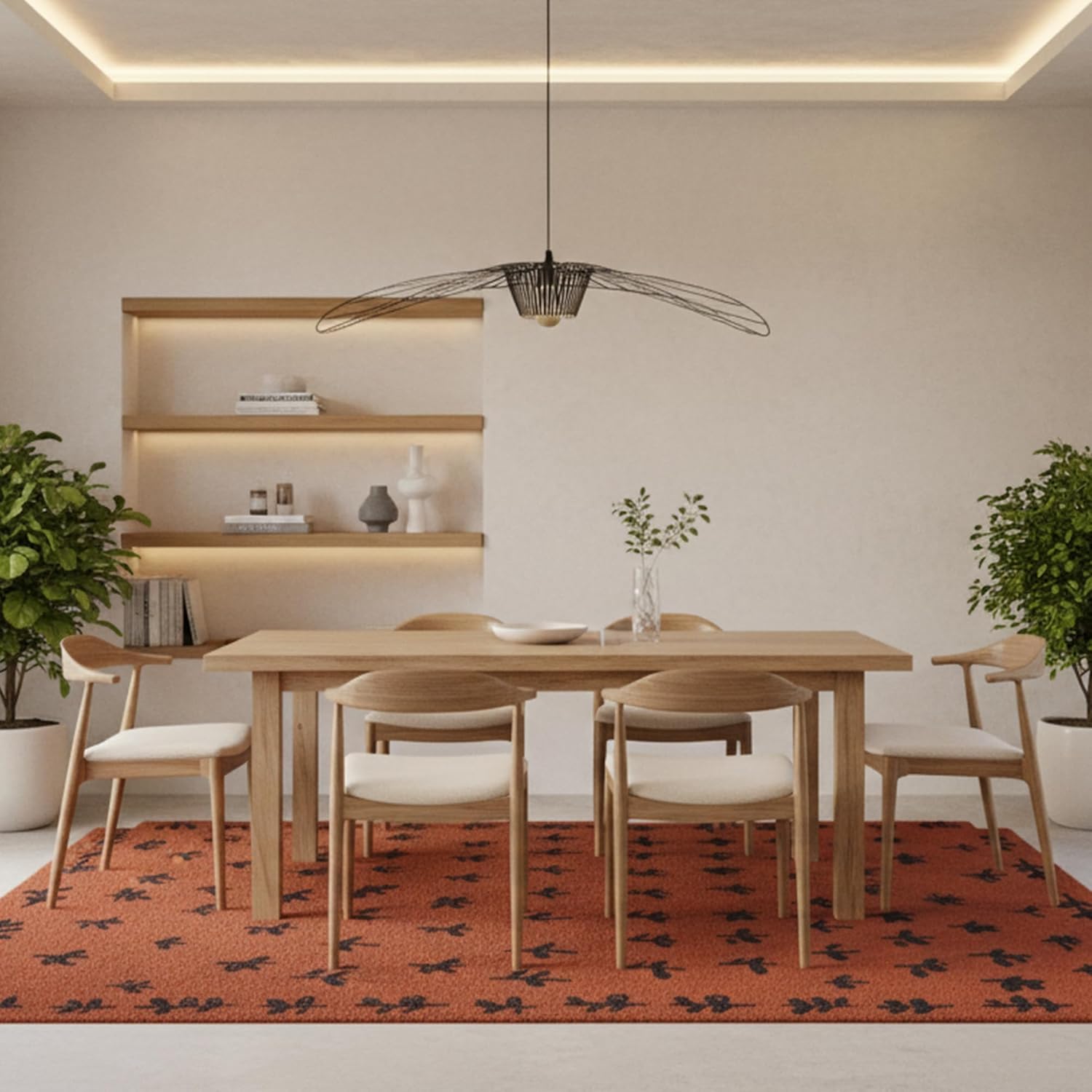 Hand-Tufted Wool Area Rug 8x10 ft | Brick Red Buds Pattern | Soft Plush Non-Slip Carpet for Living Room, Bedroom, Dining Room | Modern Boho Wool Floor Rug | Durable Cotton Backing Home Décor Carpet