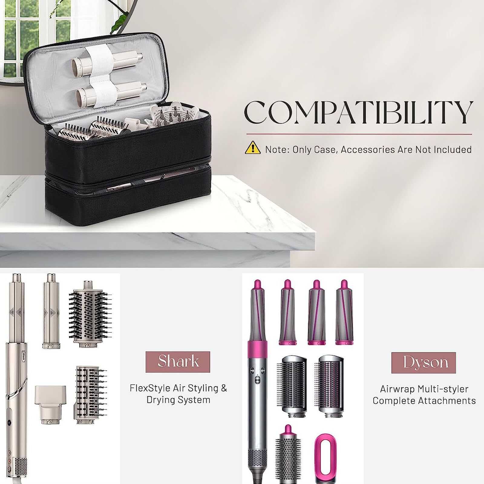 DaMohony Double-Layer Travel Case for Shark Flexstyle/Dyson Airwrap Styler and Attachments, Portable Travel Case Organizer Bag for Shark Flexstyle and Dyson Airwrap