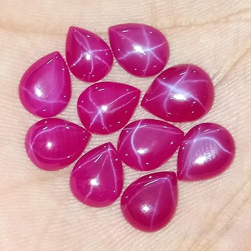 Miniatura 4 de GEMHUB Cabujón pera 6 Rays Star Ruby 20 Ct Set de 10 piezas de piedras preciosas sueltas, Gema, Rubí estrella africana
