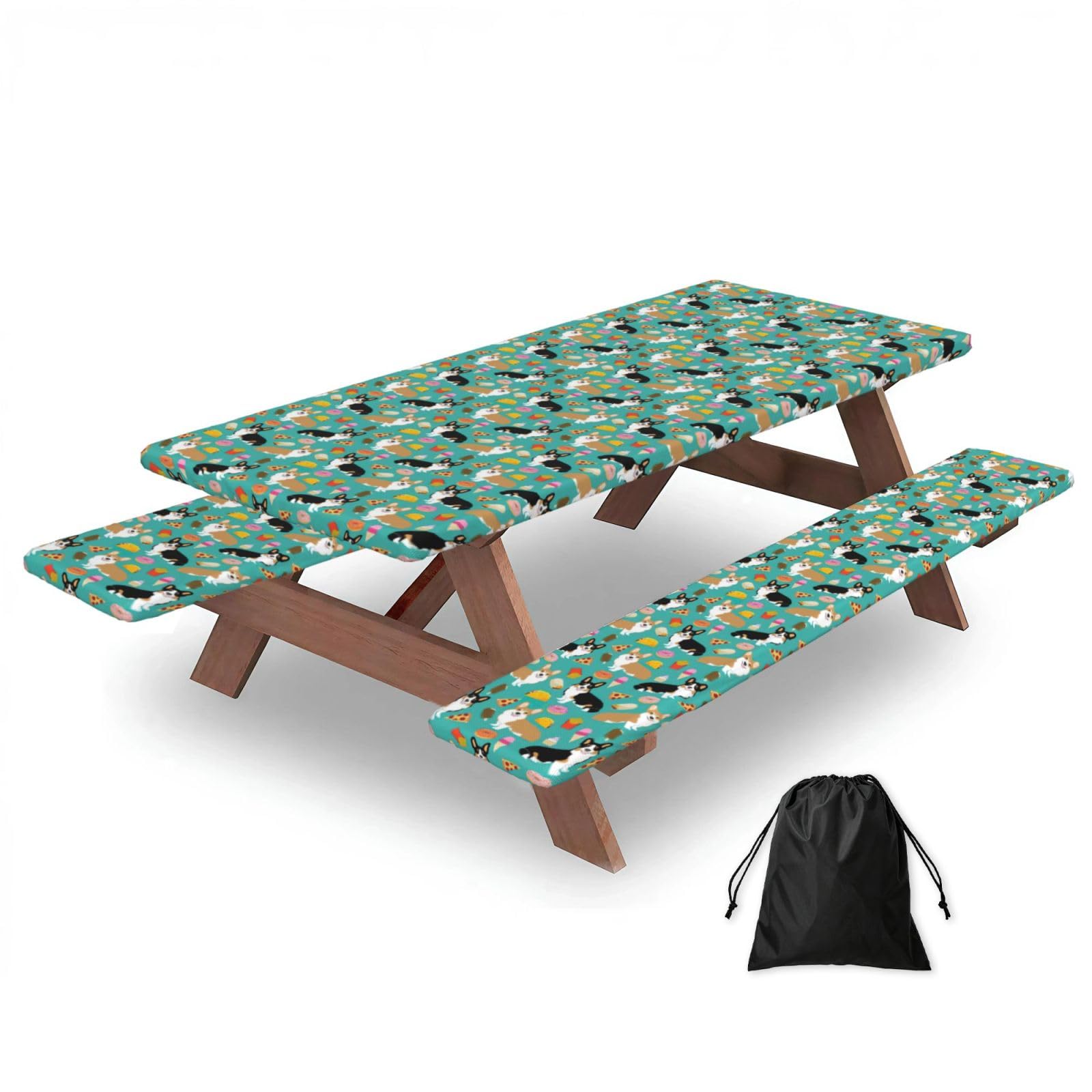 AYYQWE Cute Corgi Print Picnic Table Bench Cover Outdoor Garden Party Decor Daily Accessory Gift
