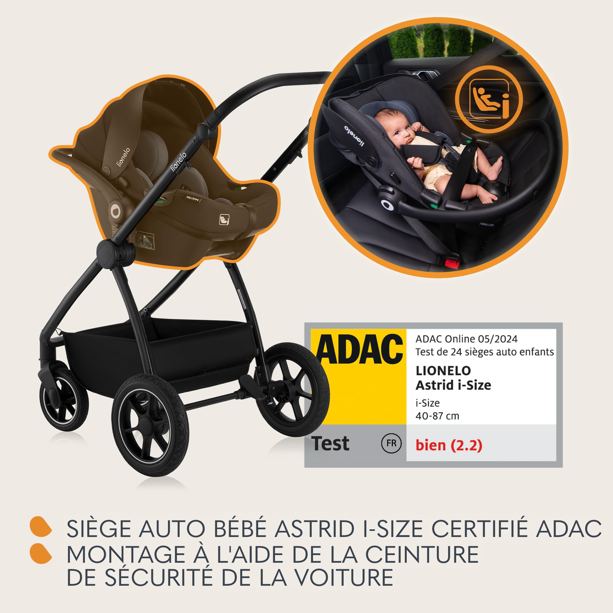 LIONELO MERIL 3 en 1 Poussette Bébé Multifonctionnelle 0 à 48 Mois Jusqu'à 22 kg, Nacelle Jusqu'à 9 kg, Siège Auto, Roues Tout-terrain 360 °, Amortissement Complet Auvent XXL UPF50+ (Black)