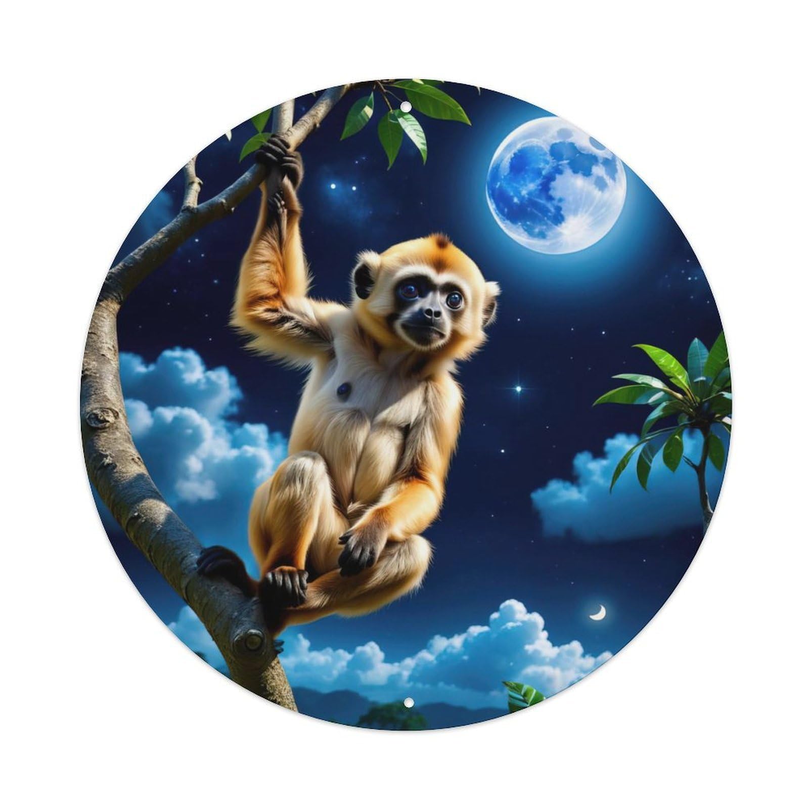 Animal Artwork Monkey in The Moonlight Night Vintage Metal Tin Sign Plaque Wall Decor for Cafe, Club Bar, Office, Garden Metal Poster 8x8Inch
