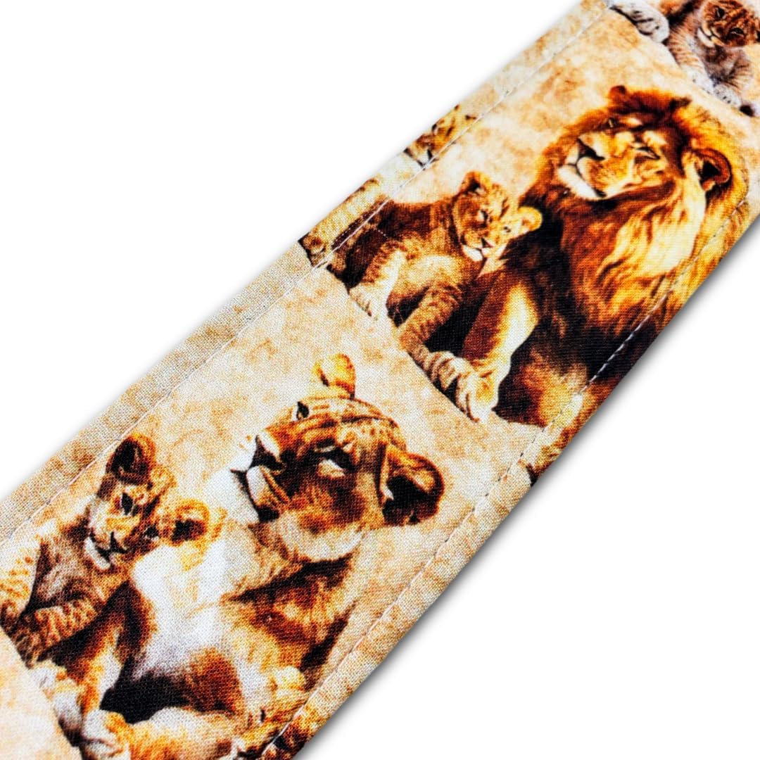 Lion Guitar Strap -Lions Guitar Strap, Genuine Leather Ends, Includes 2 Strap Locks & 1 Pick. Adjustable Strap, For Bass, Electric & Acoustic Guitars Gift for Guitar Players