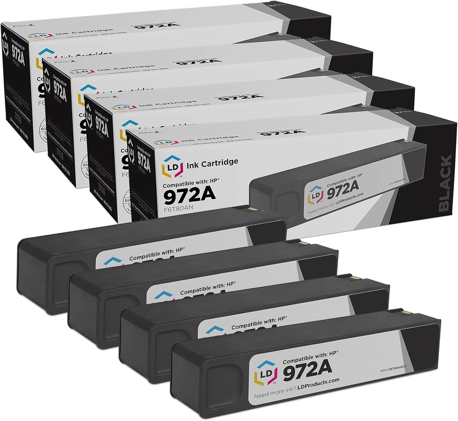 LD Products Compatible HP 972A Ink Cartridges F6T80AN Replacements for HP PageWide Pro MFP 477dw 577dw 452dn 477dn 477dw (972A Black SY, 4-Pack)