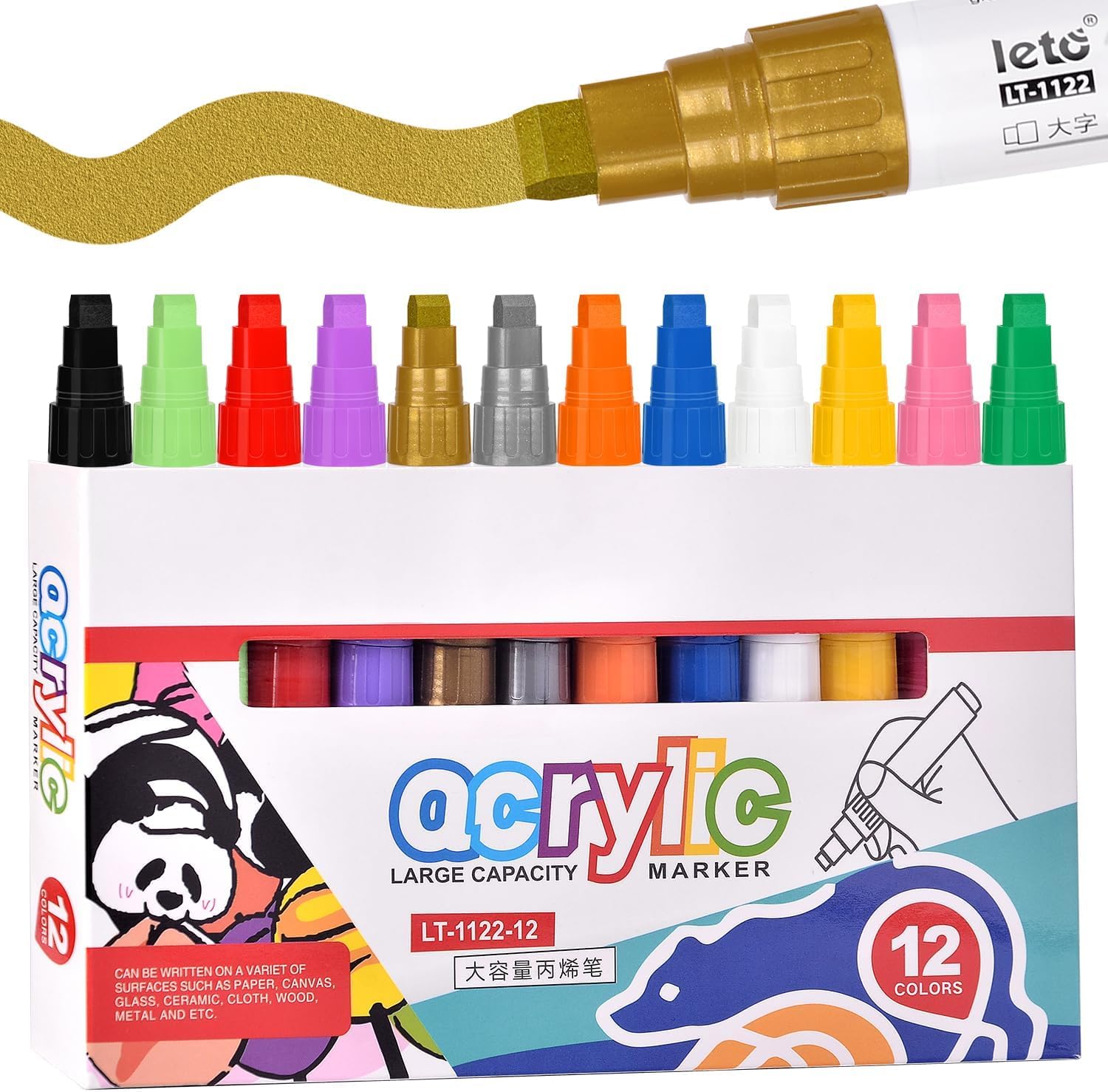 24 Colors Jumbo Markers, Poster Markers, 8mm 3 in 1 Nib Wide Tip Acrylic Paint Pens for Rock Painting, Glass, Wood, Auto, Metal, Window