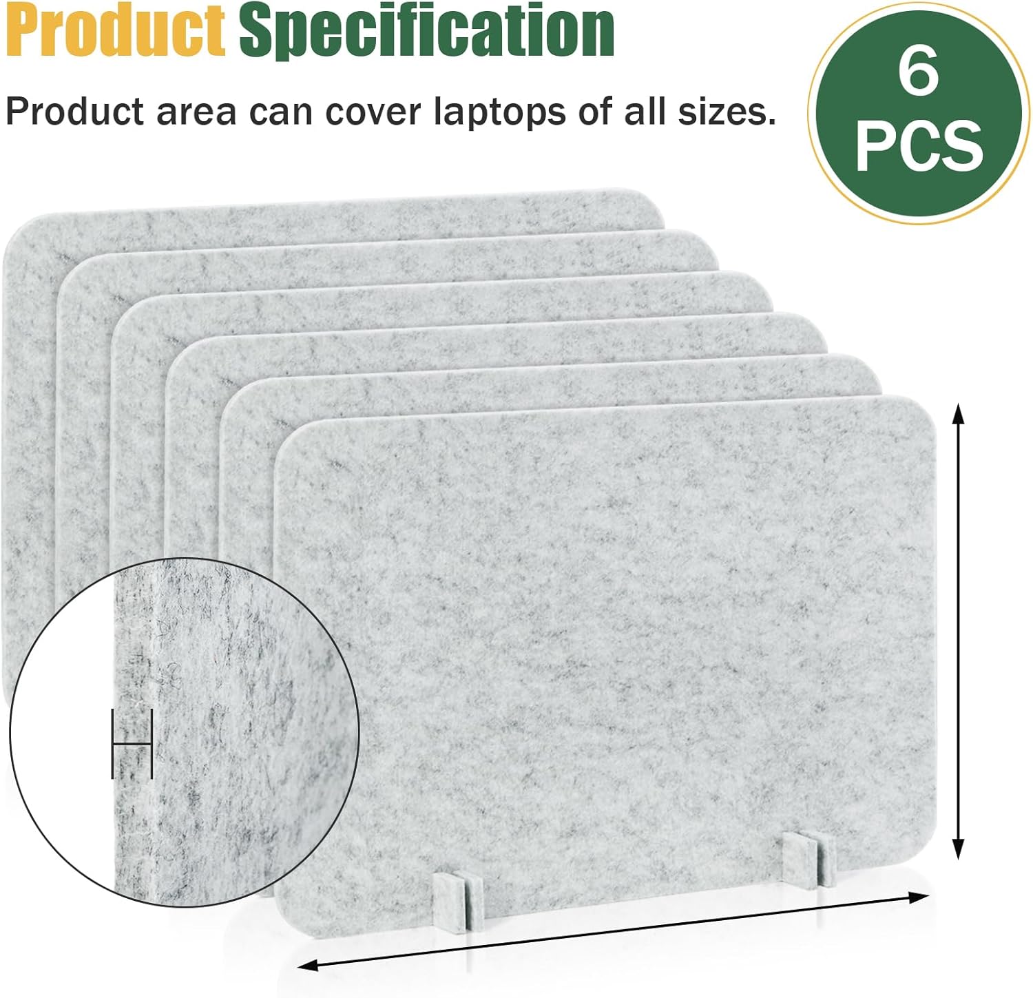 6 Pack Acoustic Desk Privacy Panel, 24" x 16" Freestanding Desk Dividers, Noise Reducing Table Partition with Support Feet, Stand Up Sound Proof Pad for Office Classroom Home