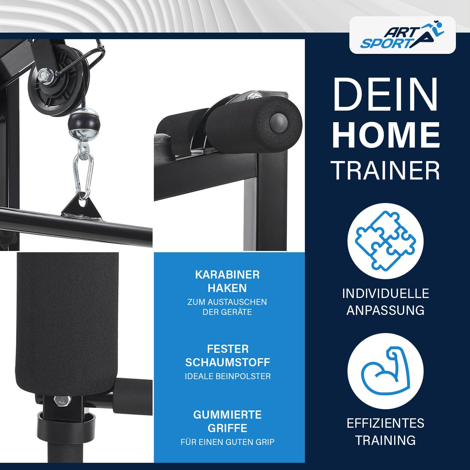 ArtSport Kraftstation ProfiGym 2000 mit Latzug- & Butterflystange, Seilzug & Beinstrecker - 9 Gewichte mit 40kg - Multistation Krafttraining Zuhause