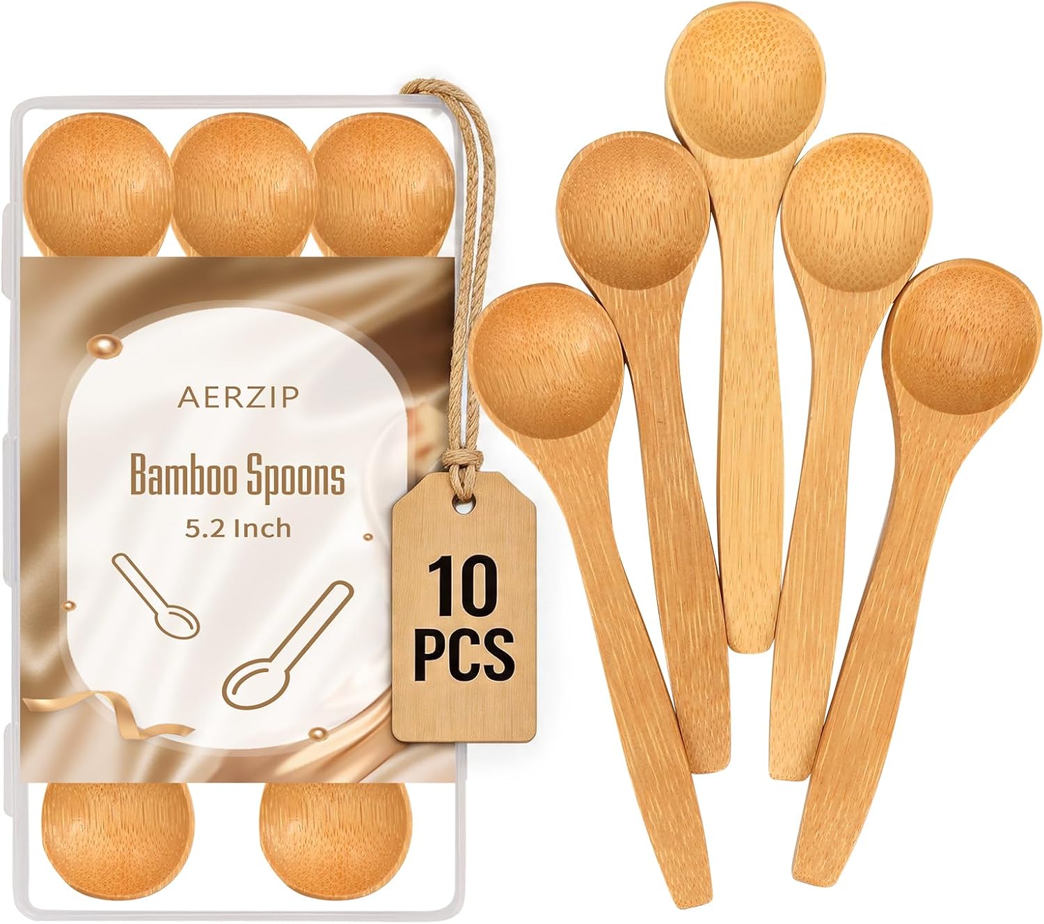 5.2 Inch Bamboo Spoons, Small Wooden Spoons for Condiments, Spices, Sugar, Salt, Jam, Coffee, Hrbs and Honey, Tiny wood Teaspoons for Serving Kitchen (5 PCS)
