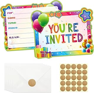 GOGOPARTY 20 Pcs Rainbow Birthday Invitations, Rainbow Party Invitations Color Birthday Party Invitation Cards With Sticker Labels 20 Envelope Birthday Invitations for Birthday Party Supplies