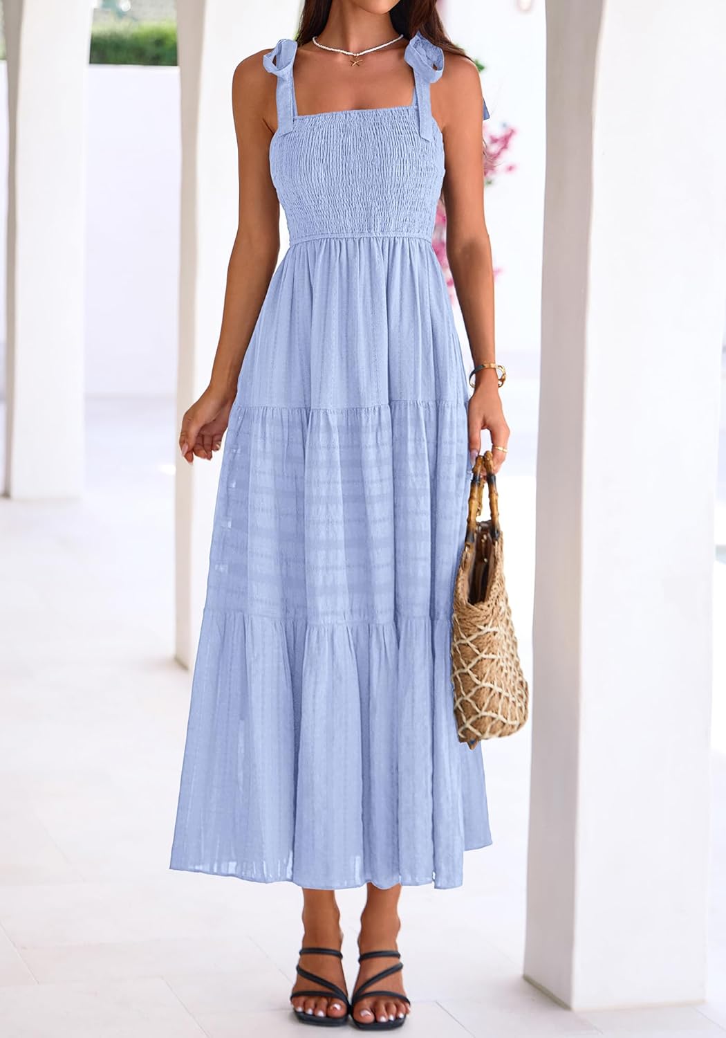 BTFBM Women's 2026 Spring Boho Spaghetti Strap Dress Casual Sleeveless Smocked A Line Beach Sundress Long Maxi Dresses - Image 7