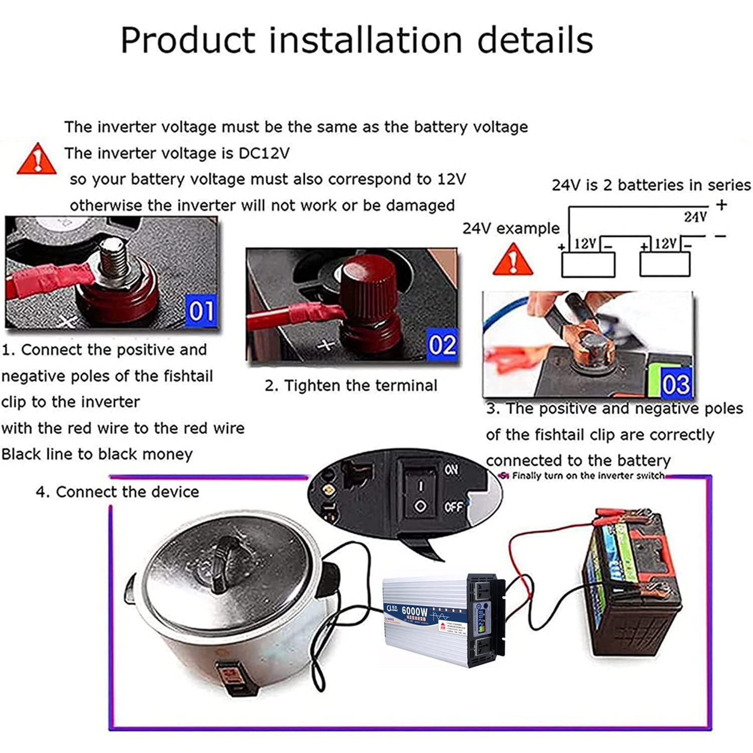 Przetwornica mocy czystej fali sinusoidalnej 5000W 6000W 7000W 8000W DC 12V 24V 48V 60V na AC110V 230V Przetwornica napięcia z uniwersalnym gniazdem i inteligentnym kolorowym ekranem,8000W-12V