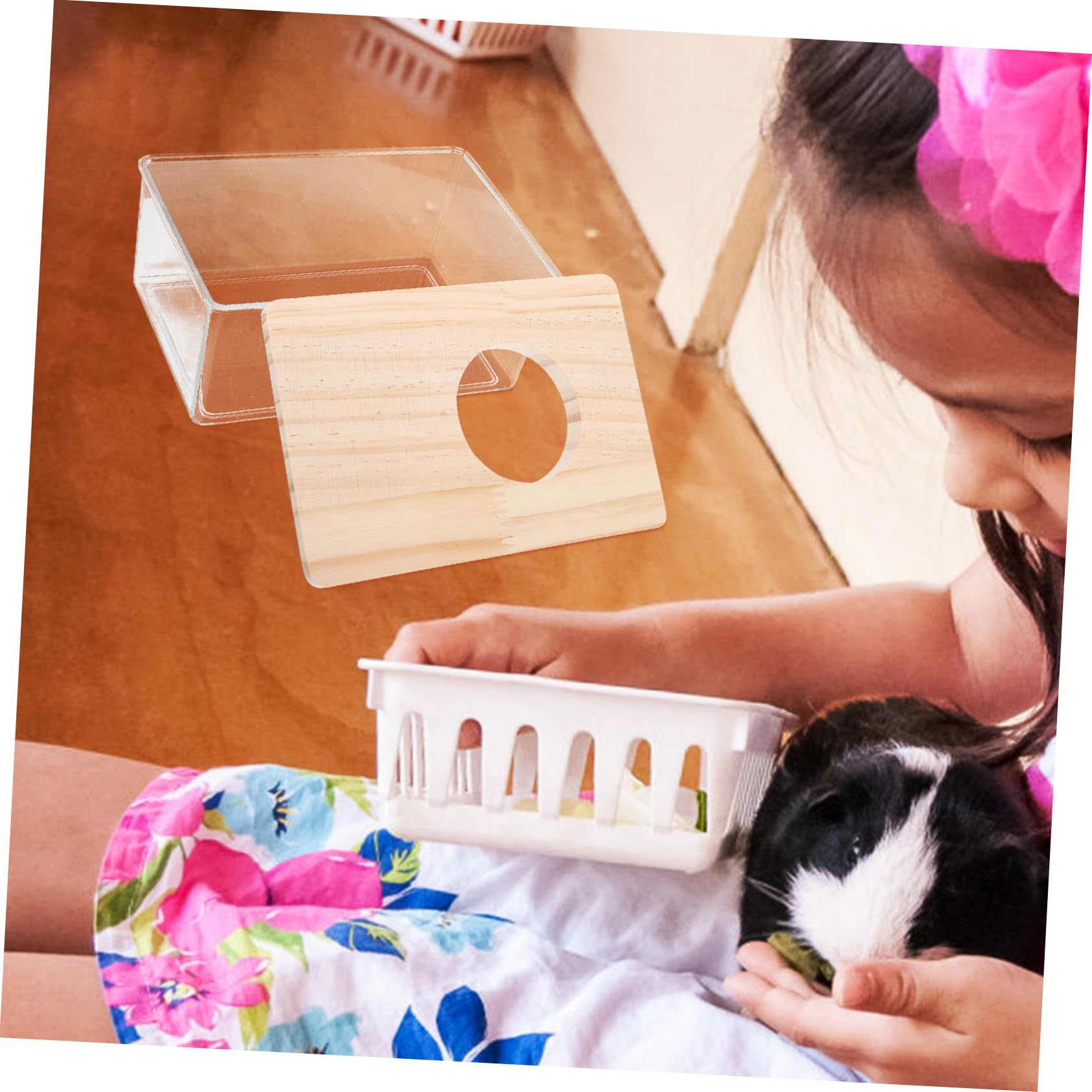 TEHAUX Hamster Sandbad Kasten Mit Acryl Kasten Und Holzabdeckung Transparent Multifunktional Als Toilette Und Badewanne Für Kleintiere Wie Chinchillas Mäuse Und Hamster Haushalt Kleintierzubehör